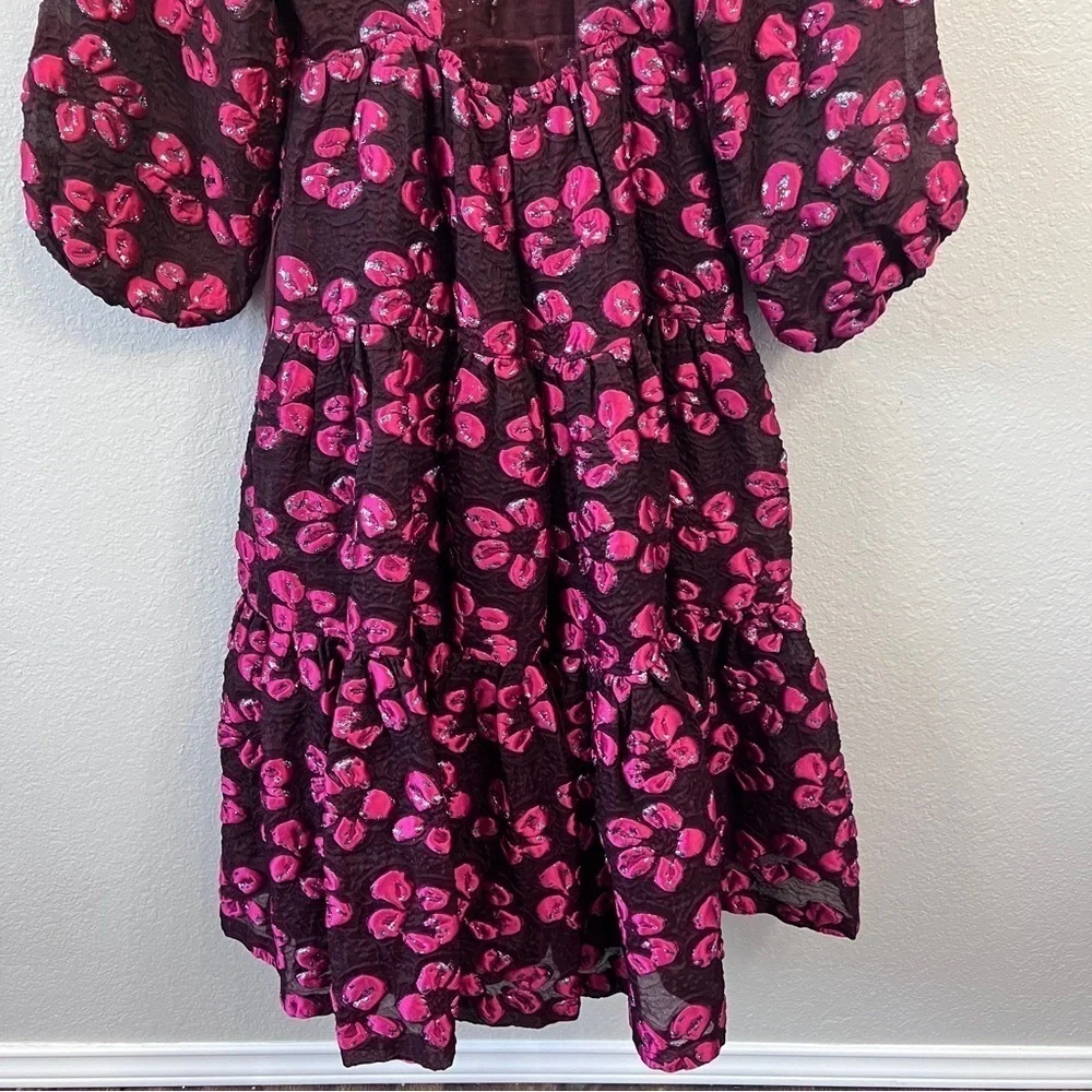 ULLA JOHNSON dress in maroon red jacquard floral size 4 - Picture 11 of 15